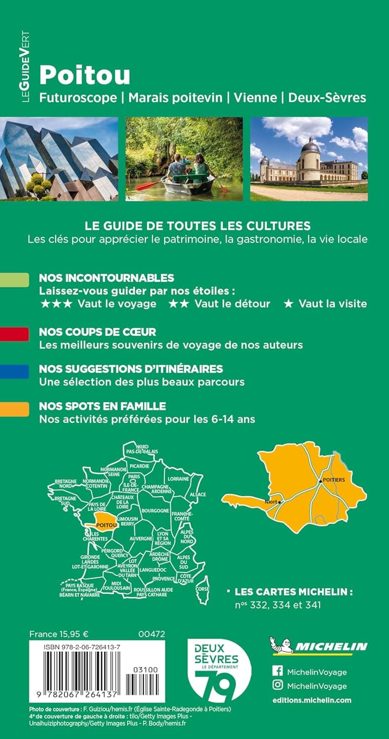 Guide Vert - Poitou : Marais Poitevin, futuroscope, Vienne, Deux-Sèvres - Édition 2024 | Michelin guide de voyage Michelin 