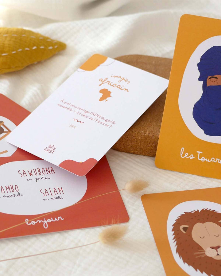 Imagier de l'Afrique - 20 cartes illustrées en pochon coton bio | Papier Curieux jeu Papier Curieux