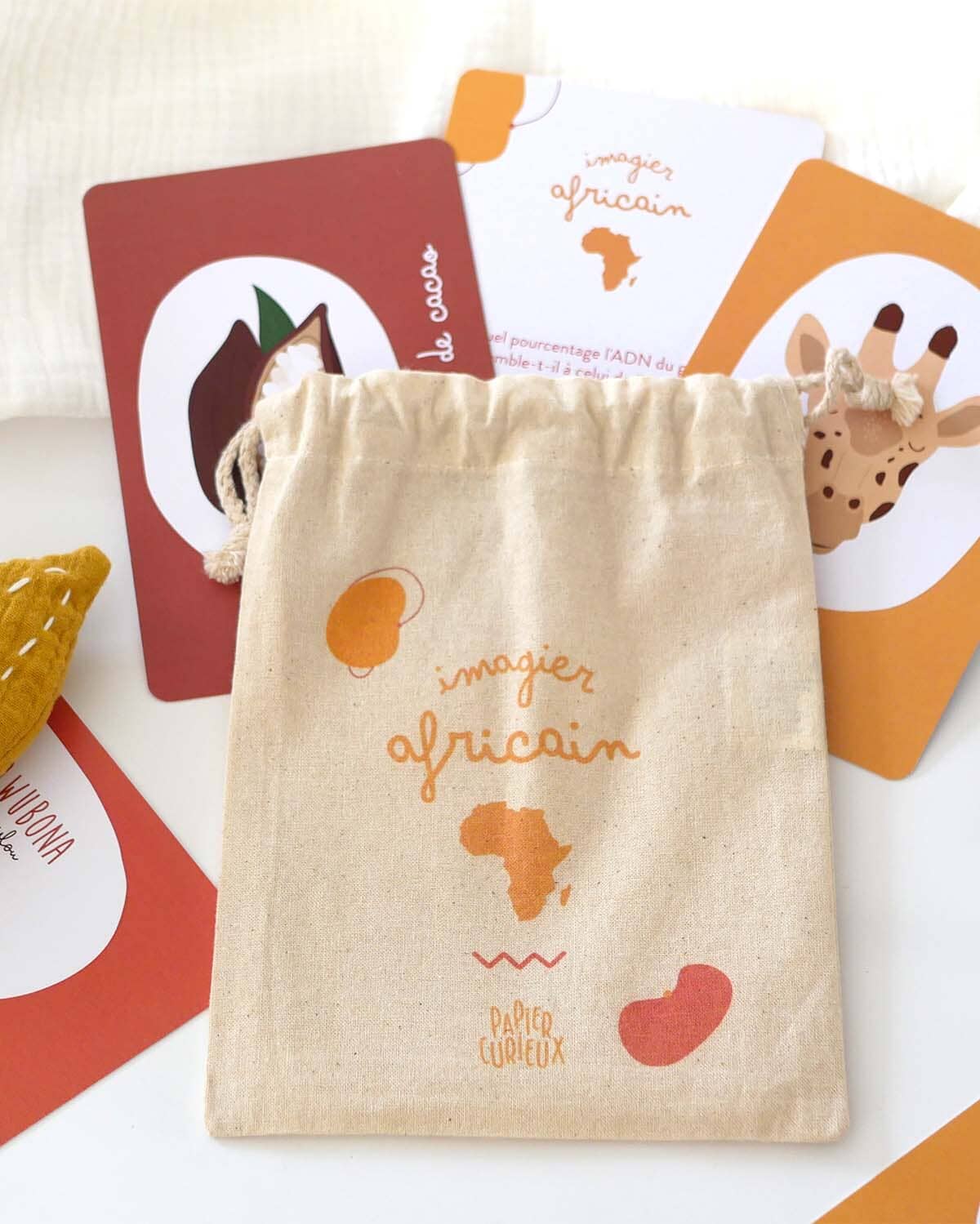 Imagier de l'Afrique - 20 cartes illustrées en pochon coton bio | Papier Curieux jeu Papier Curieux
