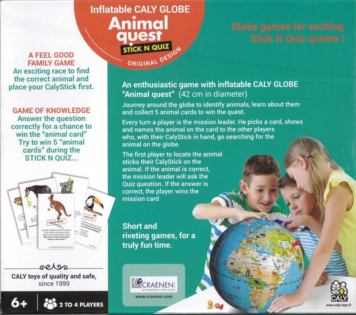 Jeu Stick N Quiz avec globe gonflable de 42 cm (en anglais) - Animal quest (6 ans et +) | Calytoys globe Calytoys 