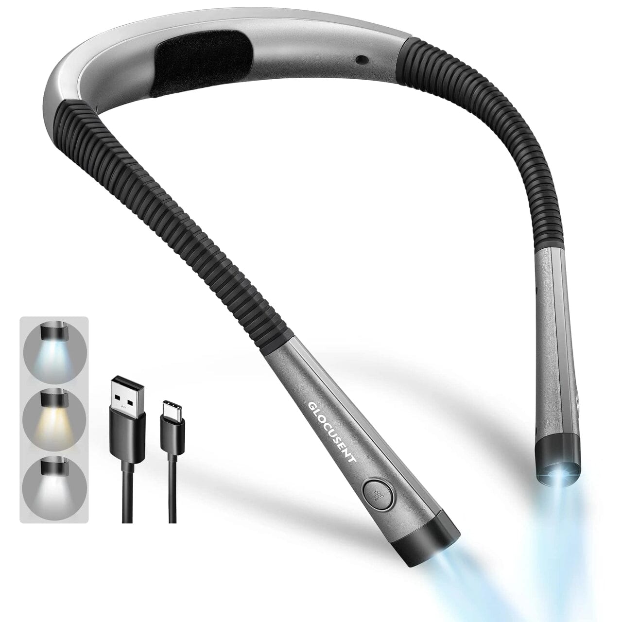 Lampe de lecture à Led rechargeable pour le cou | Glocusent accessoire Kycio gris