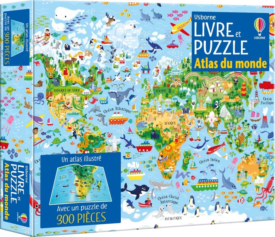 Livre et Puzzle 300 pièces - Atlas du monde | Usborne puzzle Interforum 