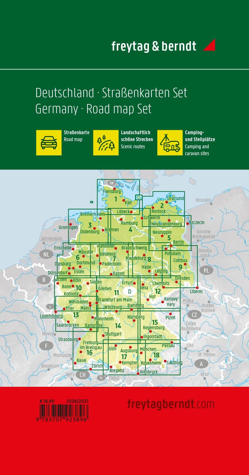 Lot de 18 cartes de l'Allemagne au 1 / 200 000 | Freytag & Berndt carte routière Freytag & Berndt