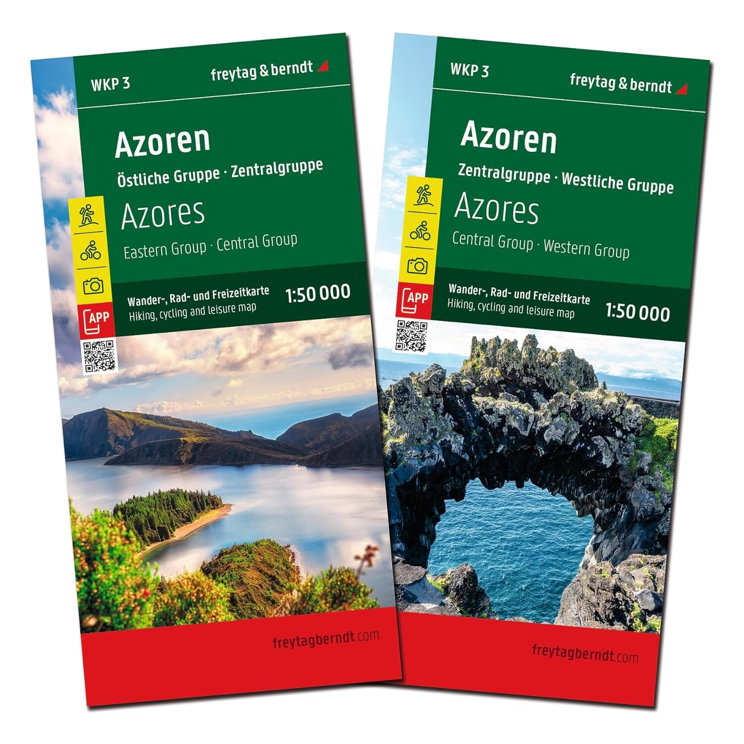 Lot de 2 cartes de randonnée & vélo - Açores | Freytag & Berndt - 1/50 000 carte de randonnée Freytag & Berndt 