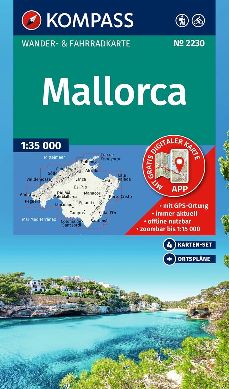 Lot de 4 cartes de randonnées n° 2230 - Majorque (îles Baléares) | Kompass carte de randonnée Kompass