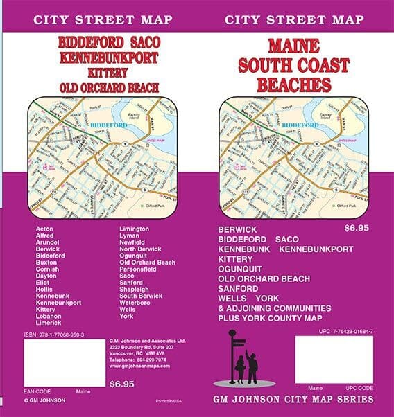 Maine, plages de la côte sud, y compris Biddeford, Saco, York et Kennbunkport | GM Johnson carte routière GM Johnson 
