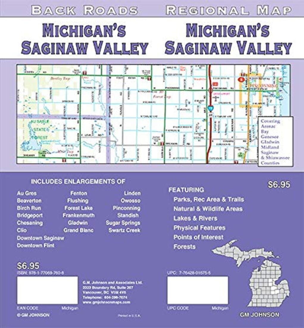 Carte régionale - Michigan's Saginaw Valley (Back Roads) | GM Johnson carte routière GM Johnson