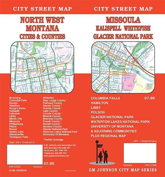 Missoula - Kalispell - Whitefish et le parc national des Glaciers (Montana) | GM Johnson plan de ville GM Johnson 