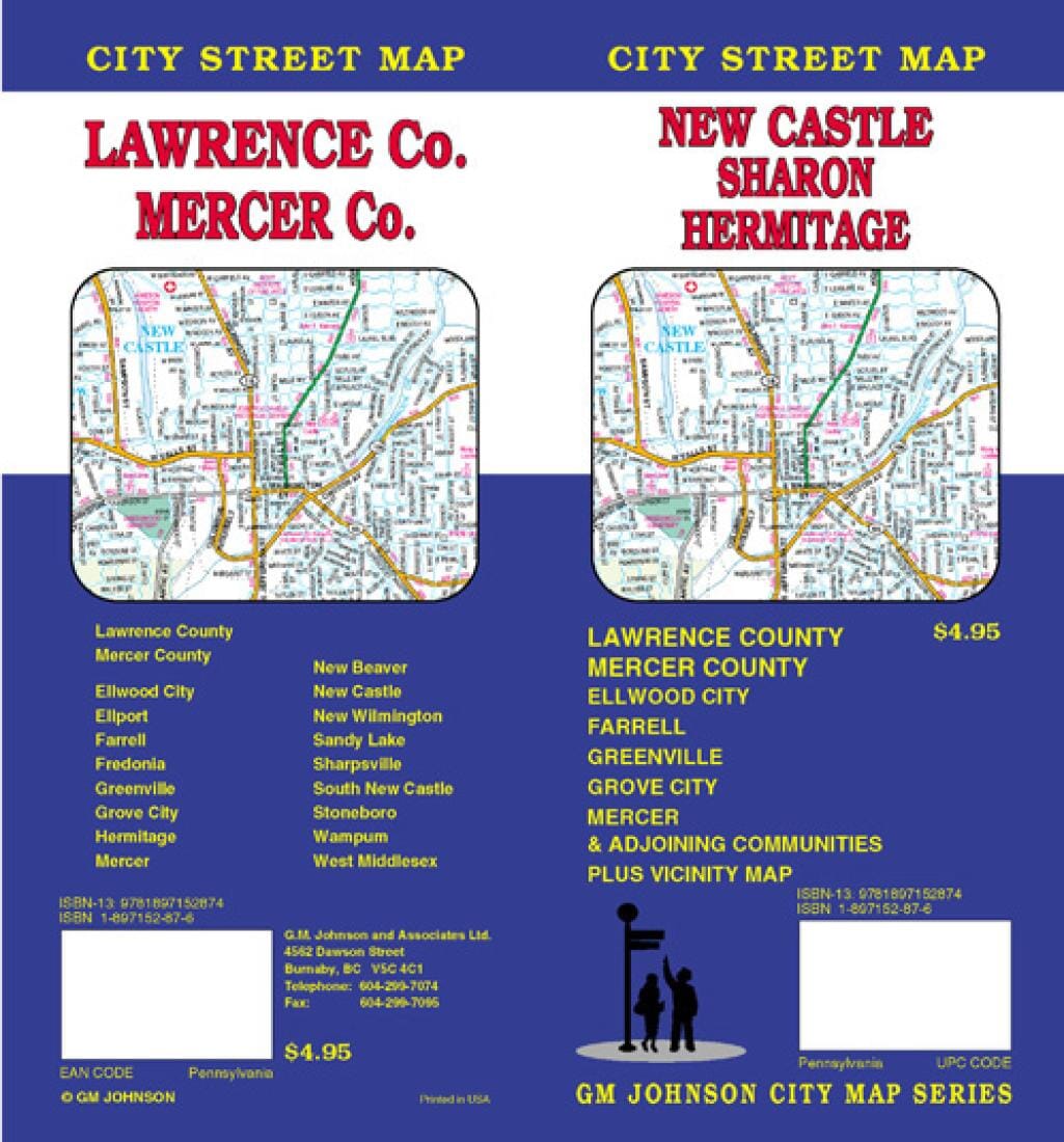 New Castle - Sharon - Hermitage - Lawrence et Mercer County (Pennsylvanie) | GM Johnson plan de ville GM Johnson