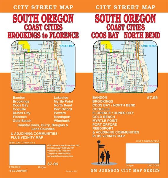 Oregon - Villes de la côte sud - Coos Bay et North Bend | GM Johnson carte pliée GM Johnson 