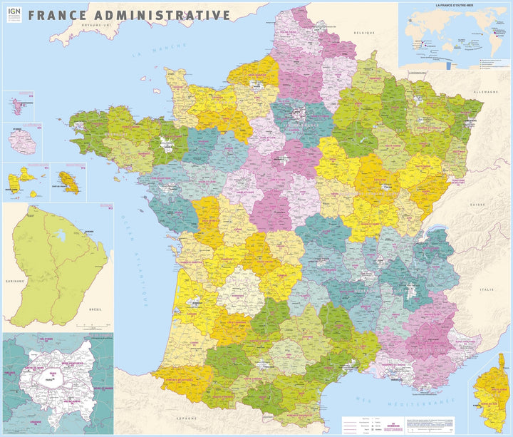 Panneau magnétique - France administrative - 115 x 100 cm | IGN panneau magnétique IGN