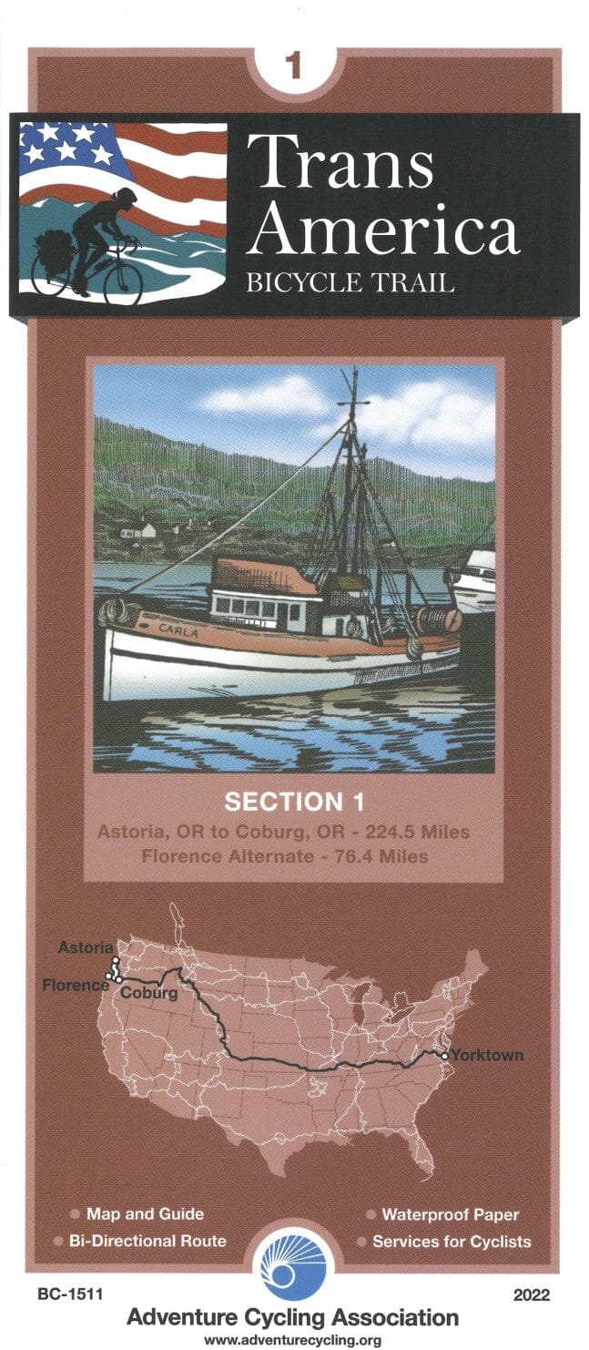 Piste cyclable Transamerica #1 : Astoria, Oregon - Coburg, Oregon Adventure Cycling Association | Adventure Cycling Association carte cycliste Adventure Cycling Association