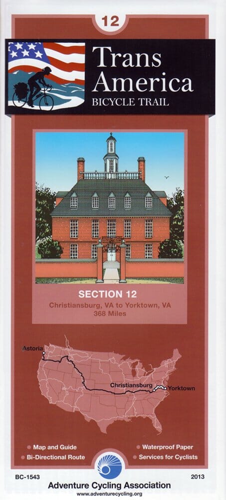 Piste cyclable Transamerica #12 : Christiansburg, Virginie - Yorktown, Virginie | Adventure Cycling Association carte cycliste Adventure Cycling Association