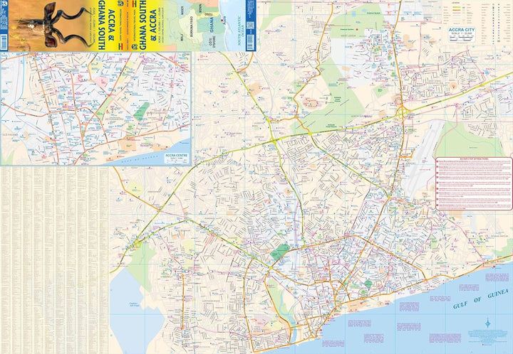 Plan d’Accra & carte du sud du Ghana | ITM – 1:23 000 / 1:525 000 carte routière ITM 