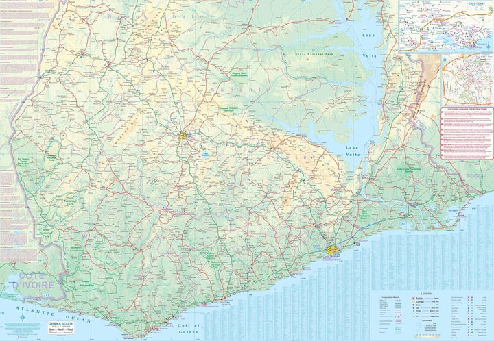 Plan d’Accra & carte du sud du Ghana | ITM – 1:23 000 / 1:525 000 carte routière ITM 