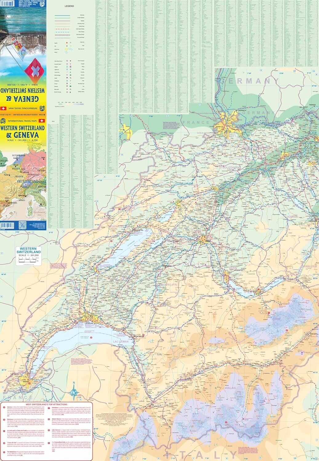 Plan de Genève & Carte de l'ouest de la Suisse | ITM carte routière ITM