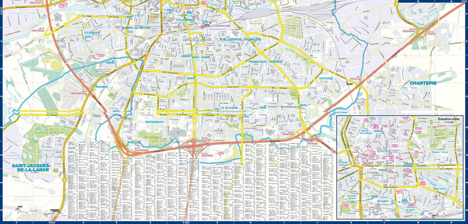 Plan de poche plastifié - Rennes mini | Express Map plan de ville Express Map 