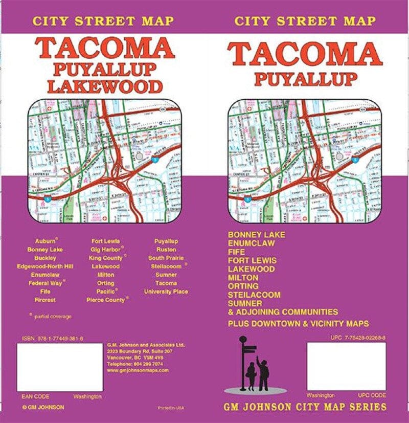 Plan de ville - Tacoma et Puyallup (Washington) | GM Johnson carte pliée GM Johnson 