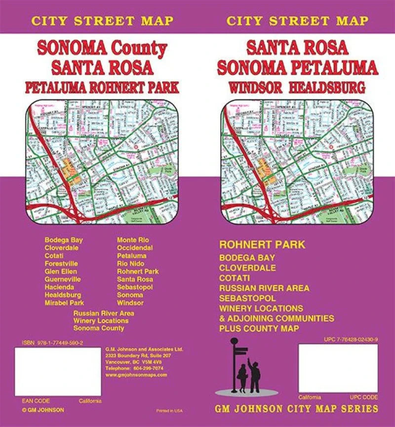 Plan des rues de la ville - Santa Rosa, Petaluma, Windsor, Healdsburg, Sonoma County, Rohnert Park | GM Johnson plan de ville GM Johnson 