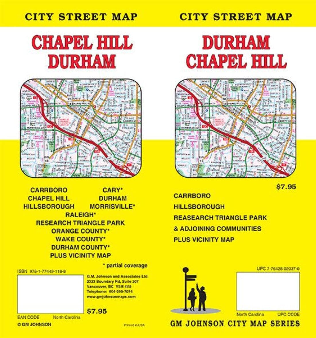 Plan des rues - Durham, Chapel Hill, Caroline du Nord | GM Johnson plan de ville GM Johnson Default Title