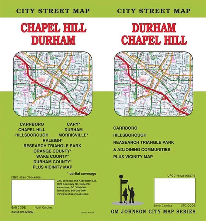 Plan des rues - Durham, Chapel Hill, Caroline du Nord | GM Johnson plan de ville GM Johnson 