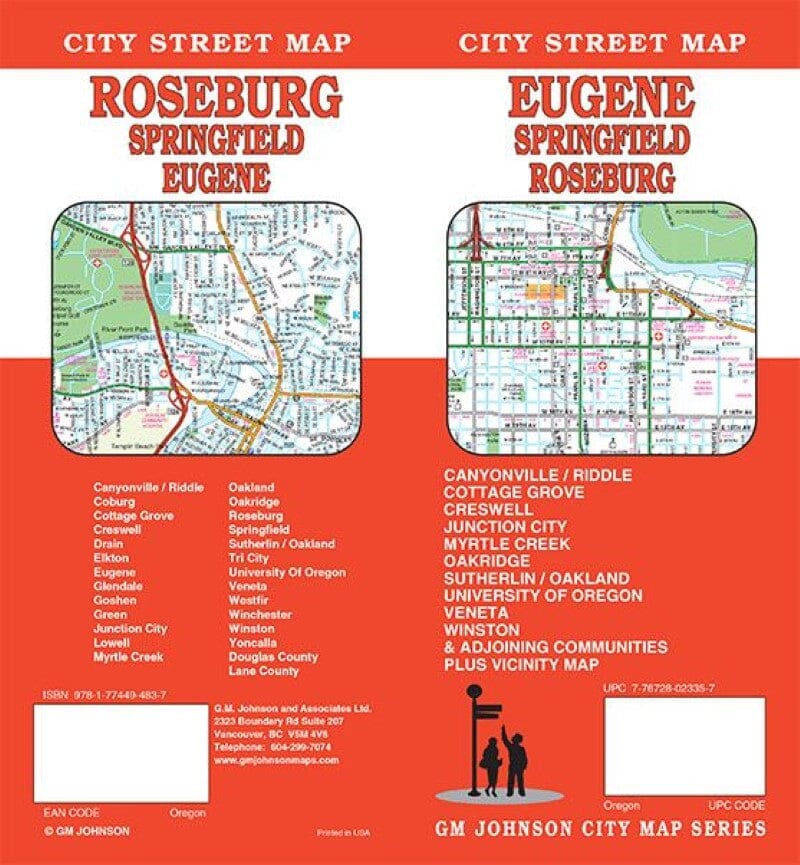 Plan des rues - Eugene, Springfield, Roseburg (Oregon) | GM Johnson carte pliée GM Johnson 