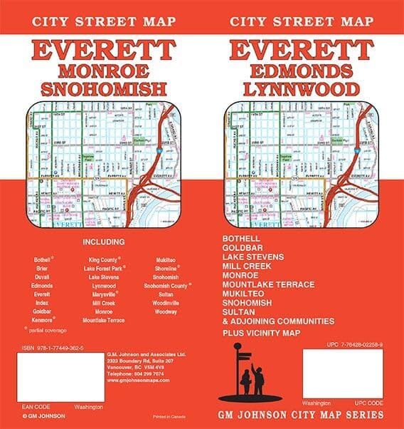 Plan des rues - Everett, Edmonds, Lynnwood, Snohomish | GM Johnson carte pliée GM Johnson 