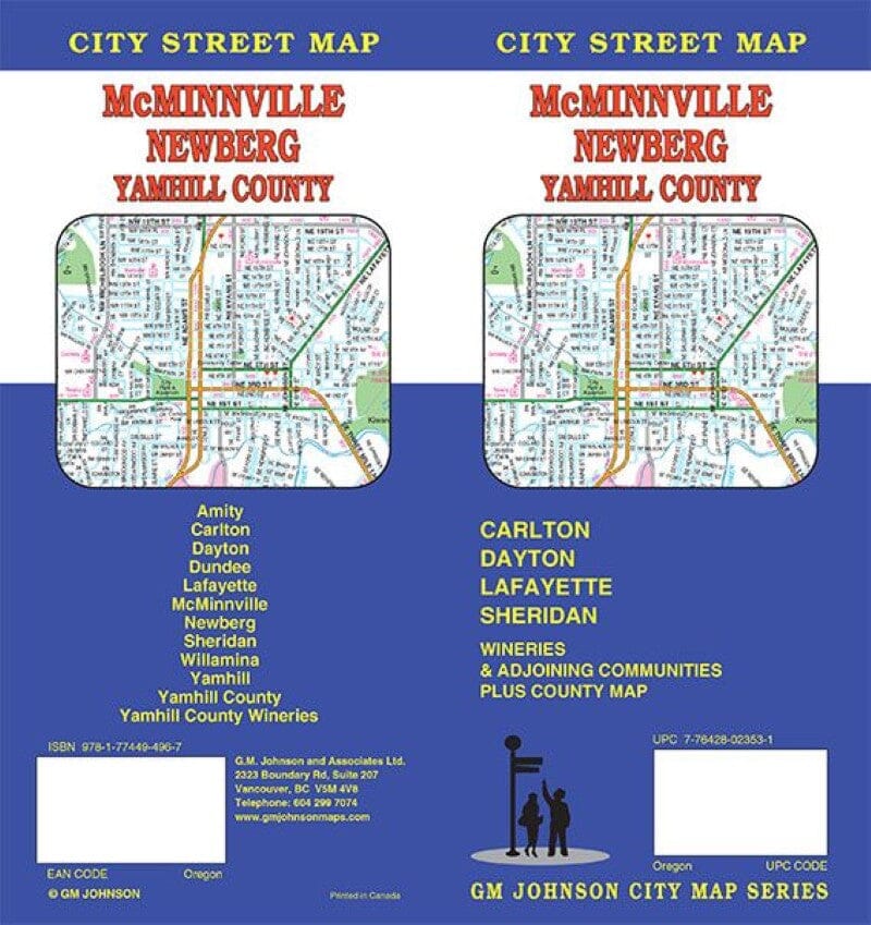 Plan des rues - McMinnville, Newberg, Comté de Yamhill, Wilsonville, Canby | GM Johnson carte pliée GM Johnson 