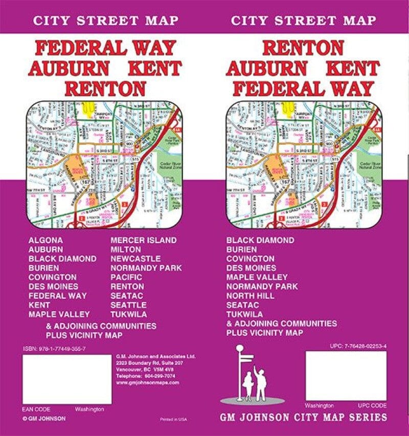 Plan des rues - Renton, Auburn, Kent, Federal Way | GM Johnson carte pliée GM Johnson 
