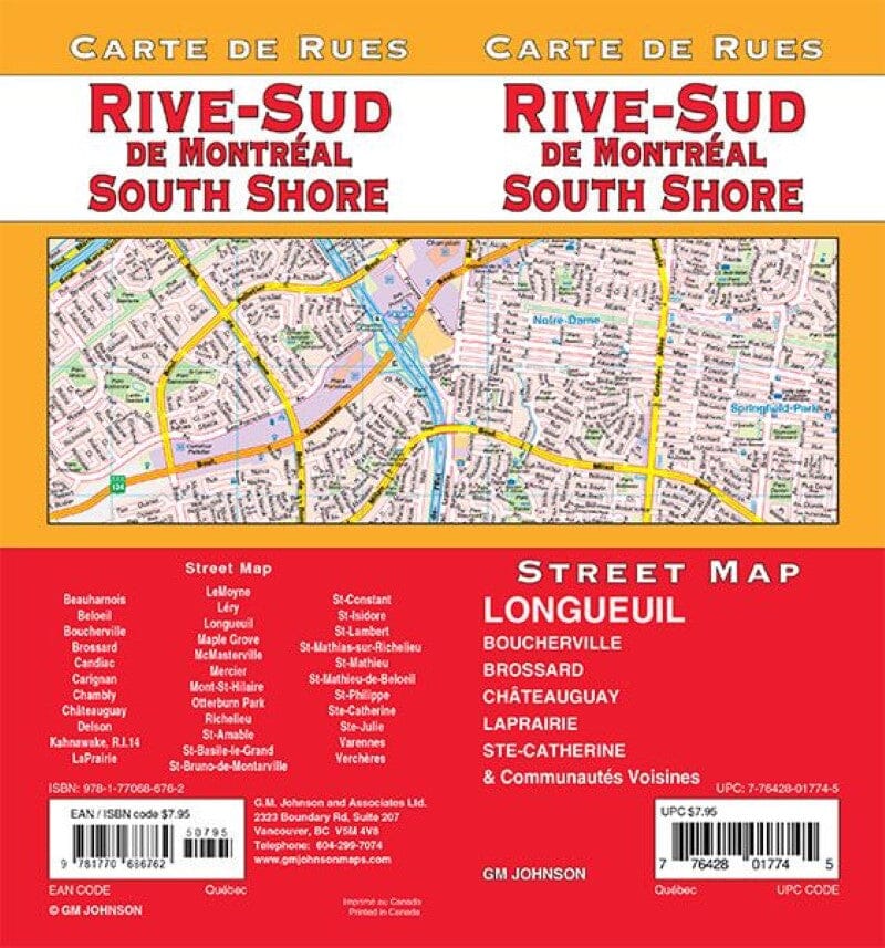 Plan des rues - Rive-Sud de Montréal, Québec | GM Johnson carte pliée GM Johnson 