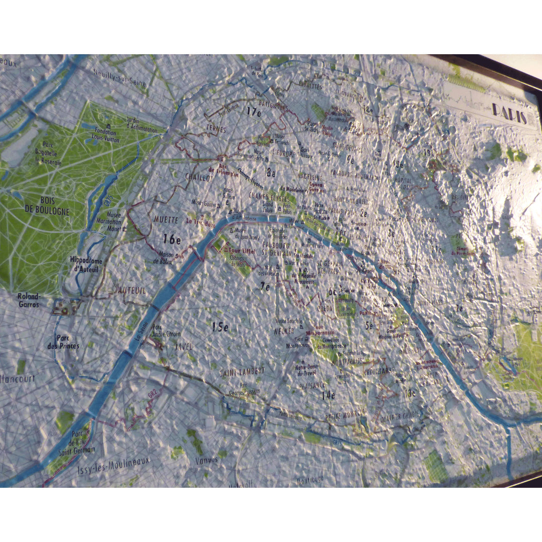 Plan mural en relief - Paris - 61 cm x 41 cm | 3D Map carte relief 3D Map 