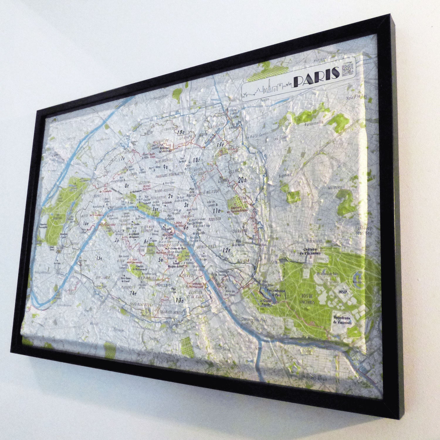 Plan mural en relief - Paris - 61 cm x 41 cm | 3D Map carte en relief 3D Map