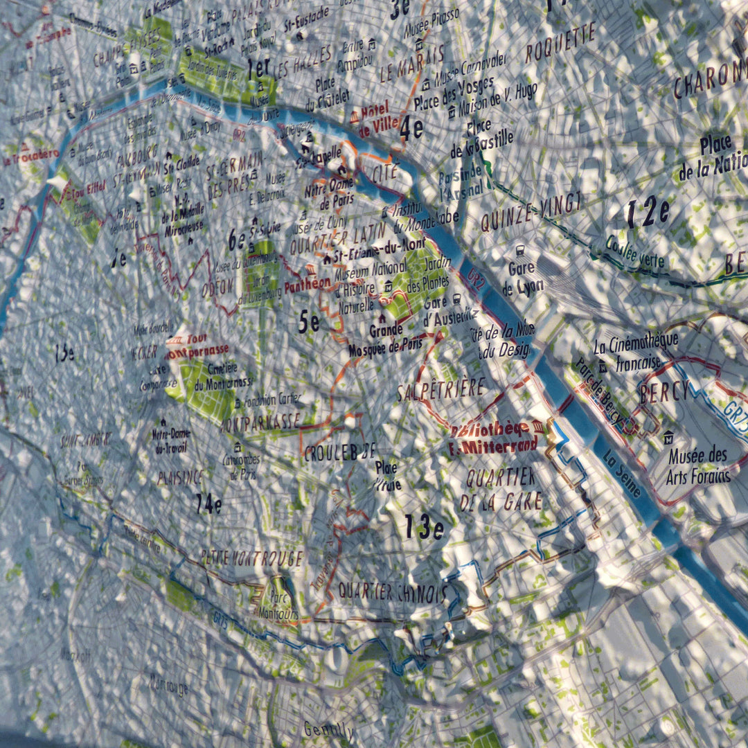 Plan mural en relief - Paris - 61 cm x 41 cm | 3D Map carte relief 3D Map 