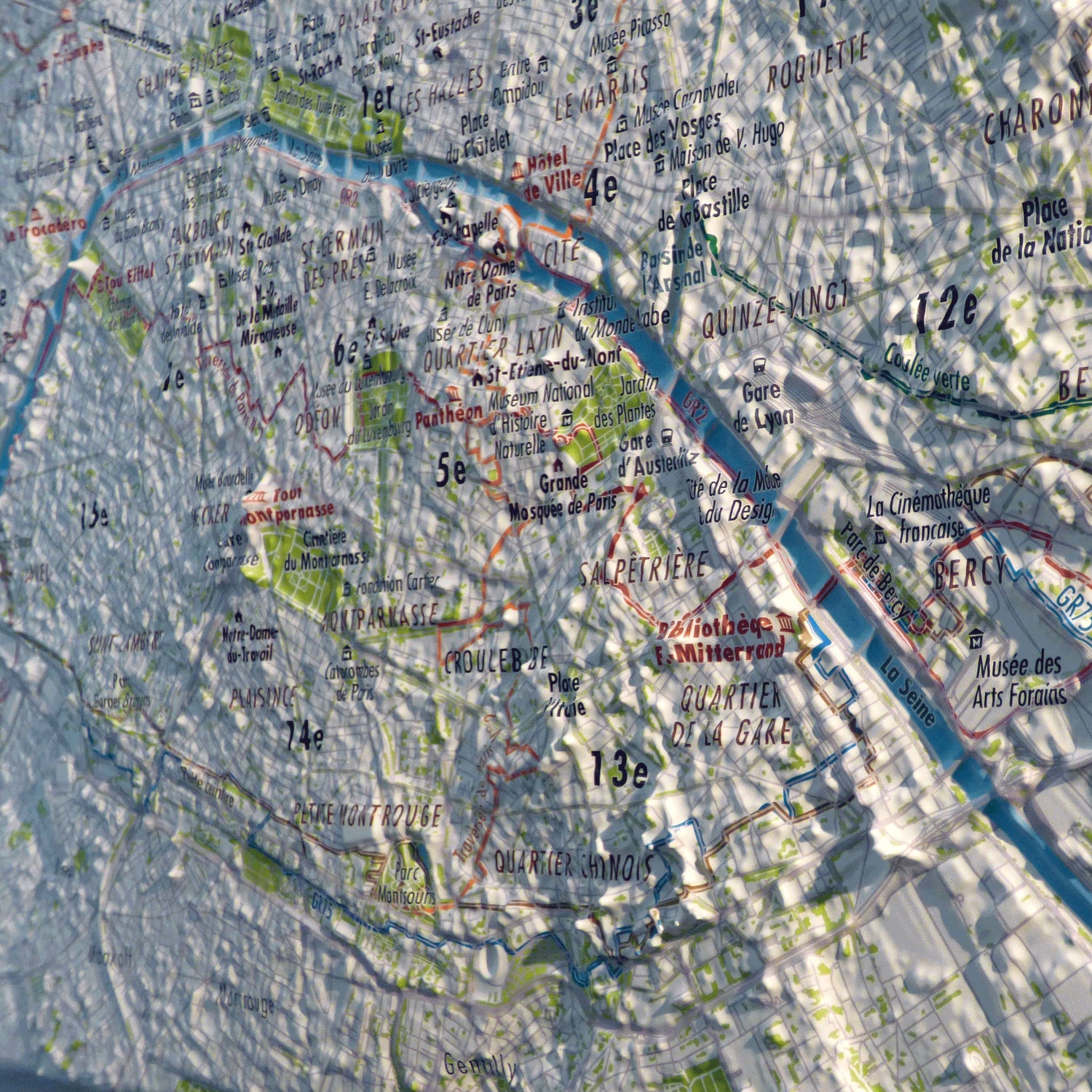 Plan mural en relief - Paris - 61 cm x 41 cm | 3D Map carte en relief 3D Map