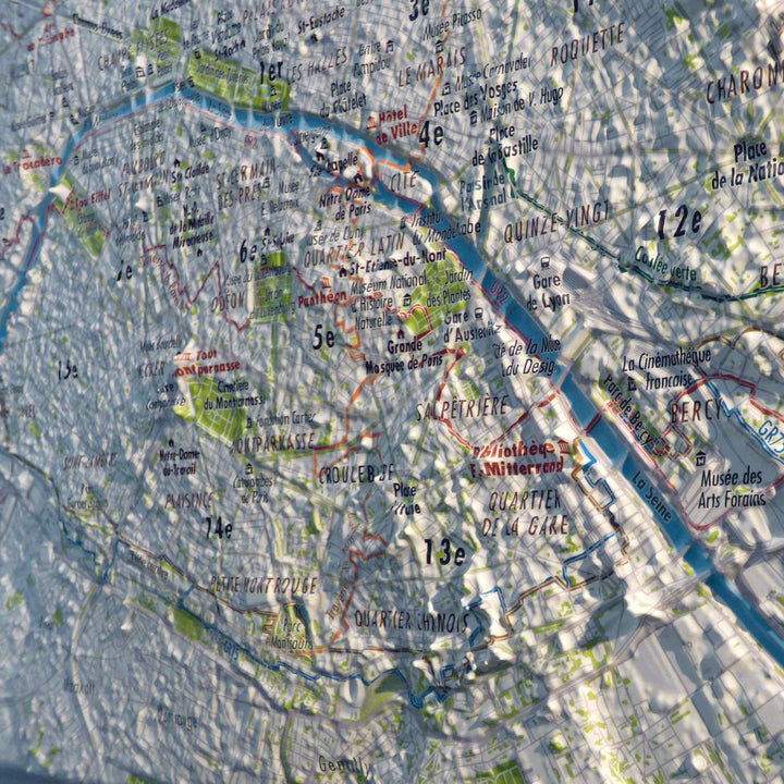 Plan mural en relief - Paris - 61 cm x 41 cm | 3D Map carte relief 3D Map 