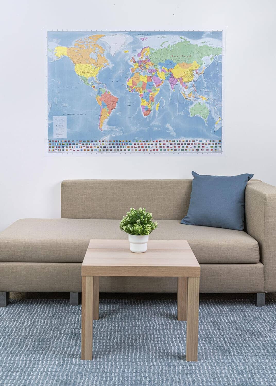 Planisphère plastifié en français - 140 x 100 cm | GeoMetro carte murale roulée (en tube) GeoMetro