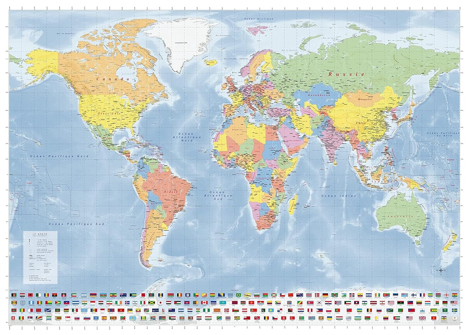 Planisfer Planisphère plastifié en français - 140 x 100 cm | GeoMetro – Cartovia
