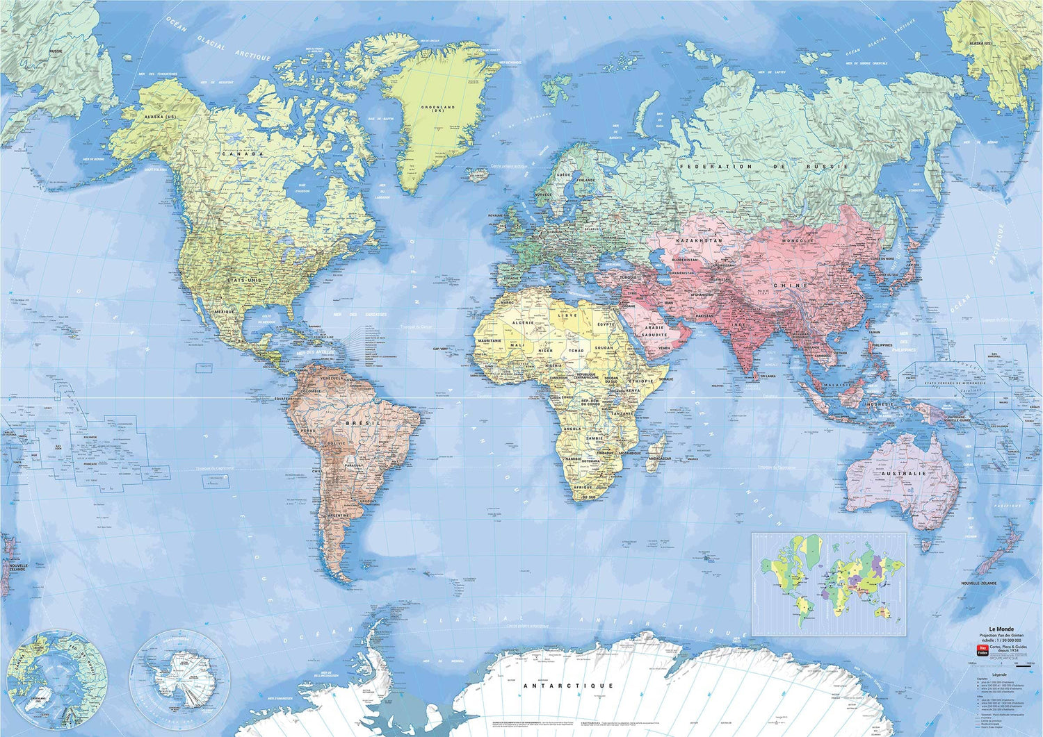 Planisphère plastifié - Monde politique (133 x 90 cm) | Blay Foldex carte murale roulée (en tube) Blay Foldex