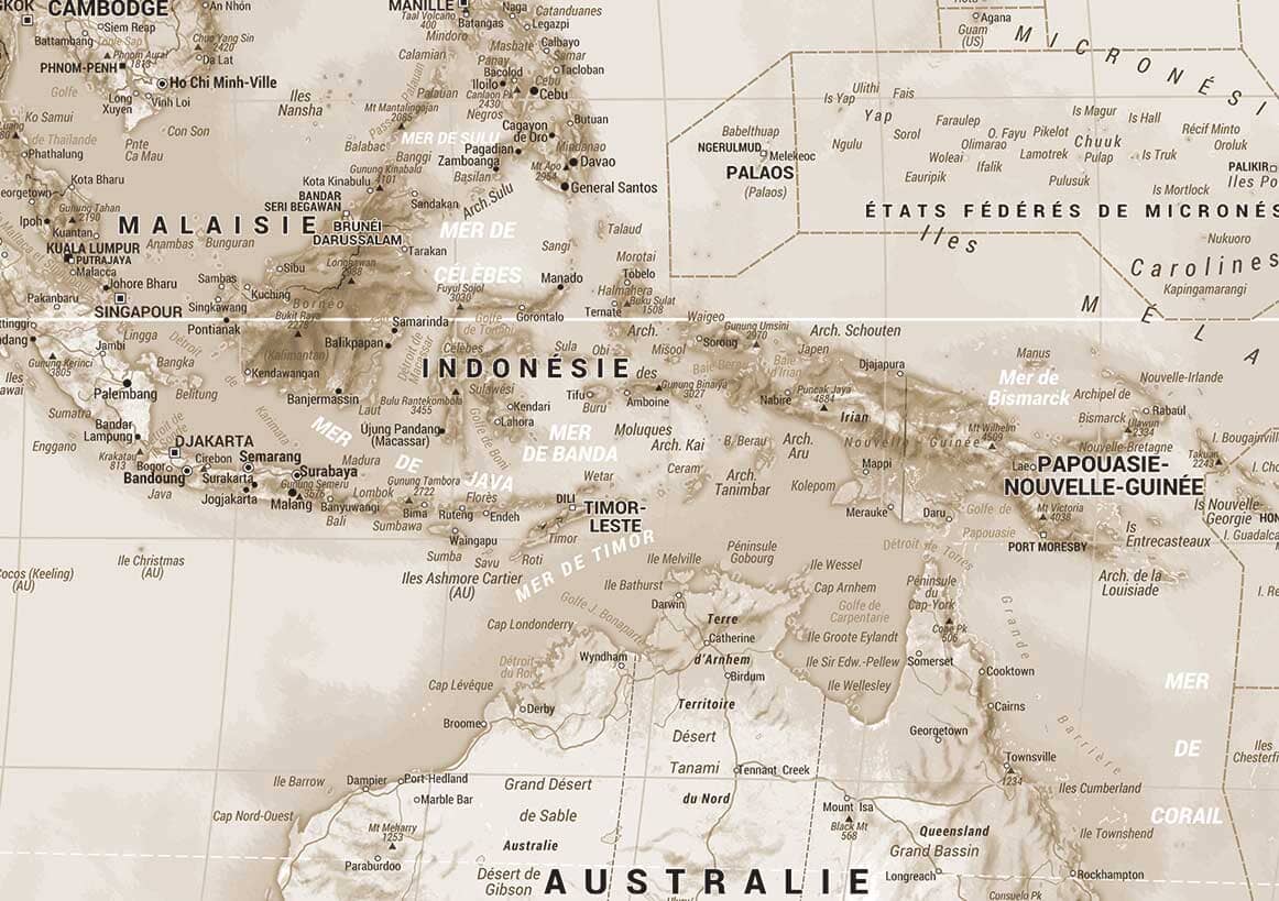 Planisphère plastifié - Monde politique, style vintage (133 x 90 cm) | Blay Foldex carte murale roulée (en tube) Blay Foldex