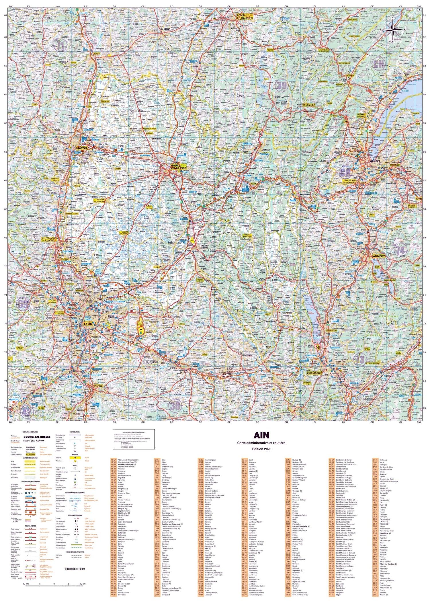 Poster - Ain (119 x 85 cm) | Blay Foldex carte murale roulée (en tube) Blay Foldex
