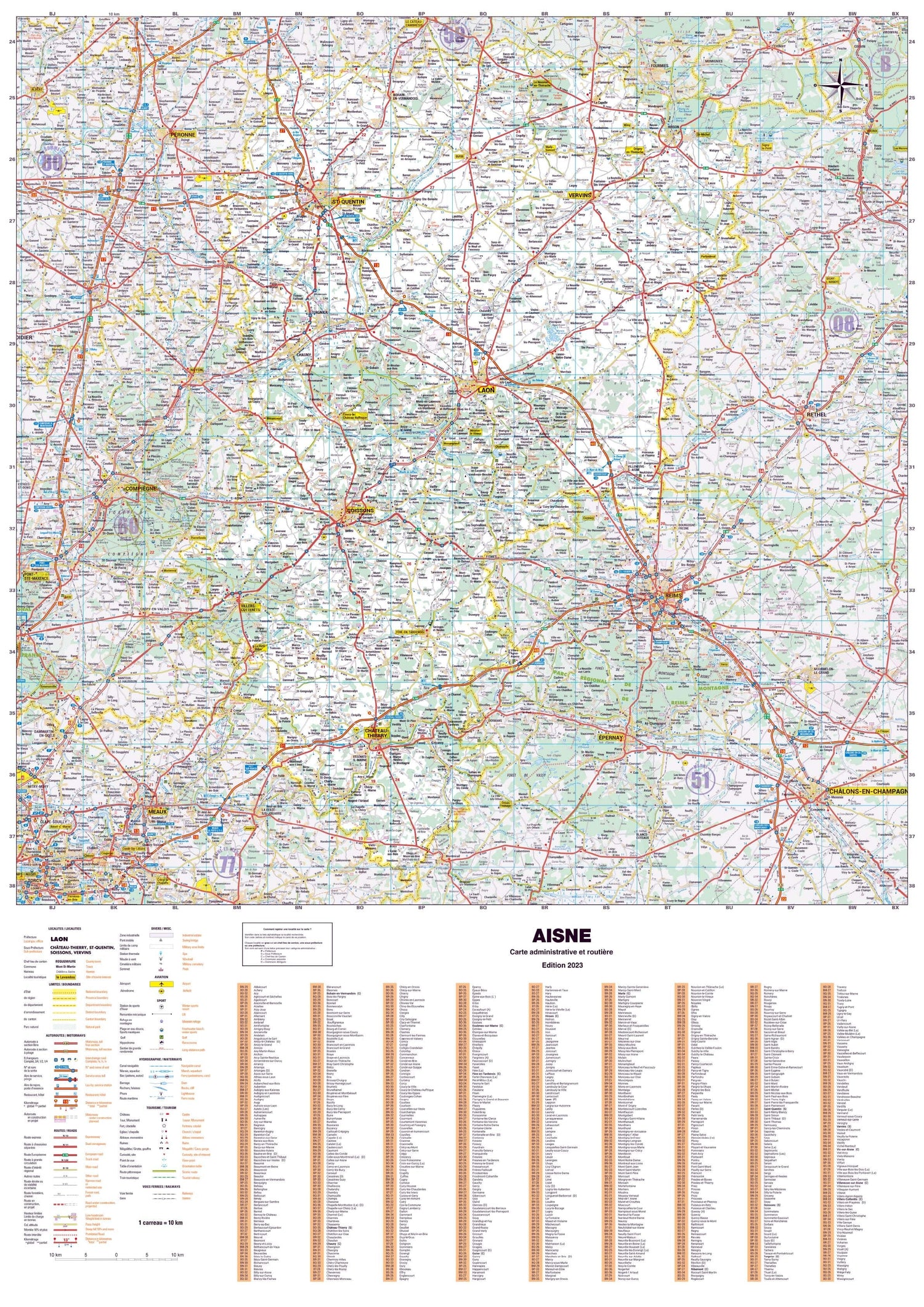Poster - Aisne (119 x 85 cm) | Blay Foldex carte murale roulée (en tube) Blay Foldex