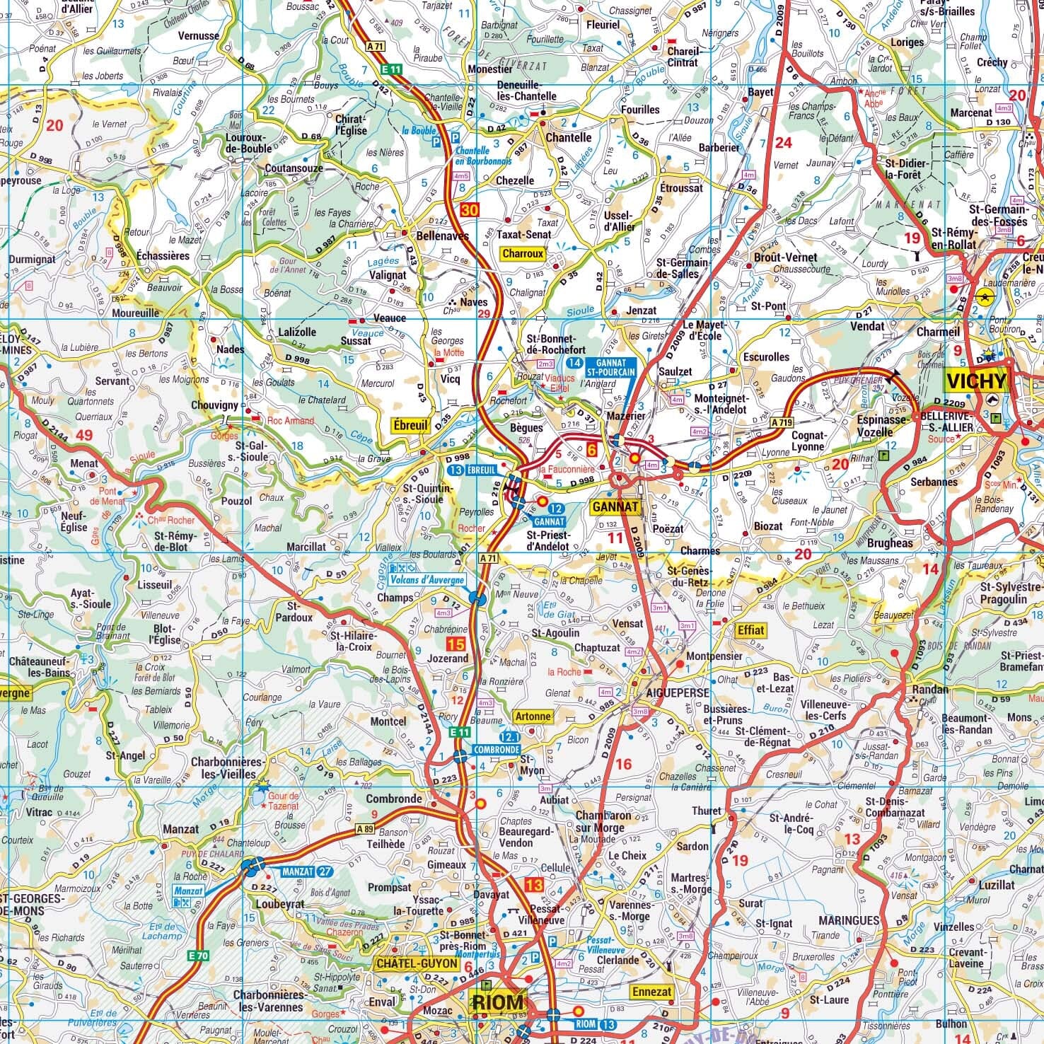 Poster - Allier (119 x 85 cm) | Blay Foldex carte murale roulée (en tube) Blay Foldex