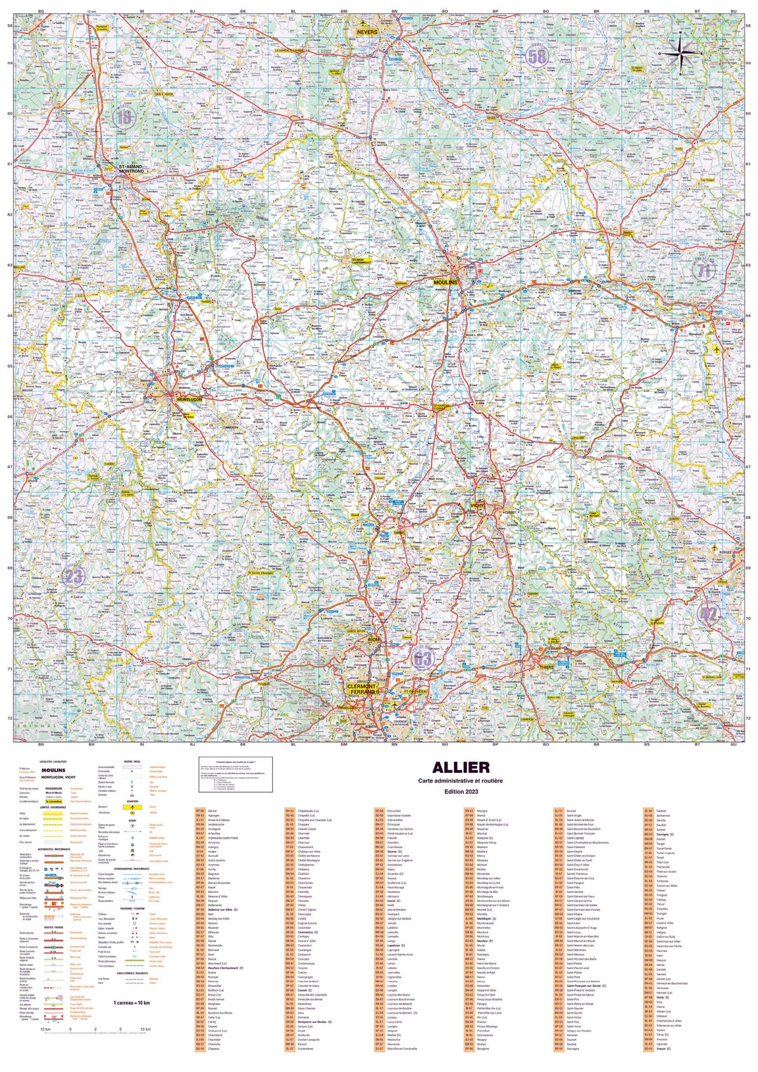 Poster - Allier (119 x 85 cm) | Blay Foldex carte murale hors dimensions Blay Foldex 