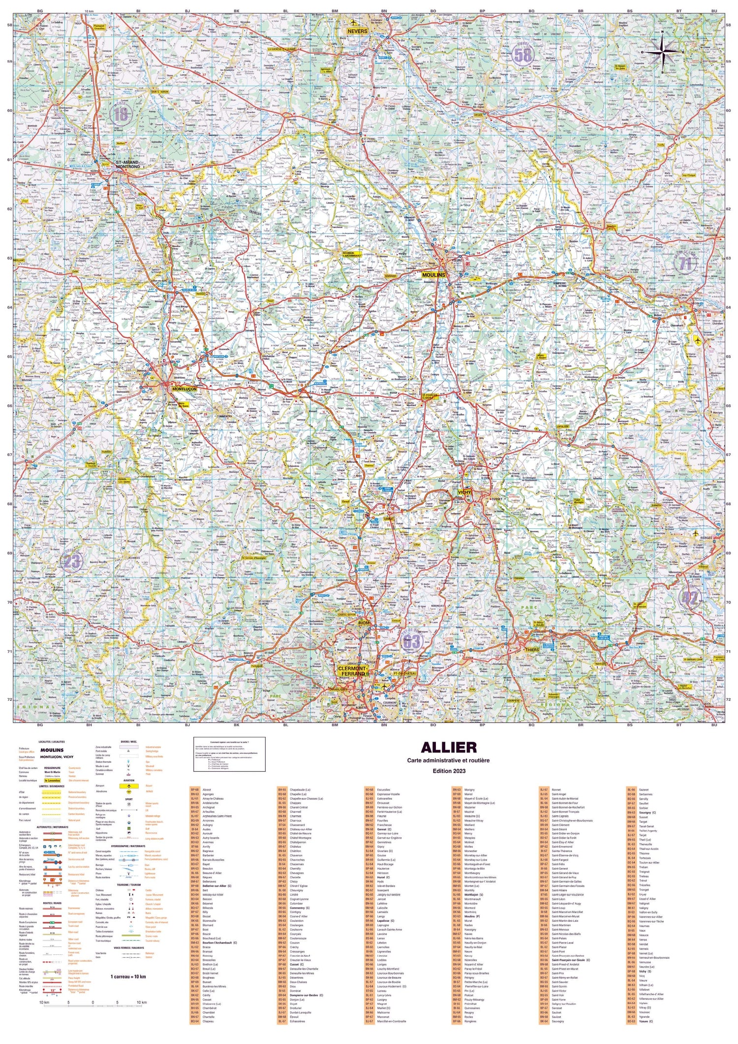 Poster - Allier (119 x 85 cm) | Blay Foldex carte murale roulée (en tube) Blay Foldex