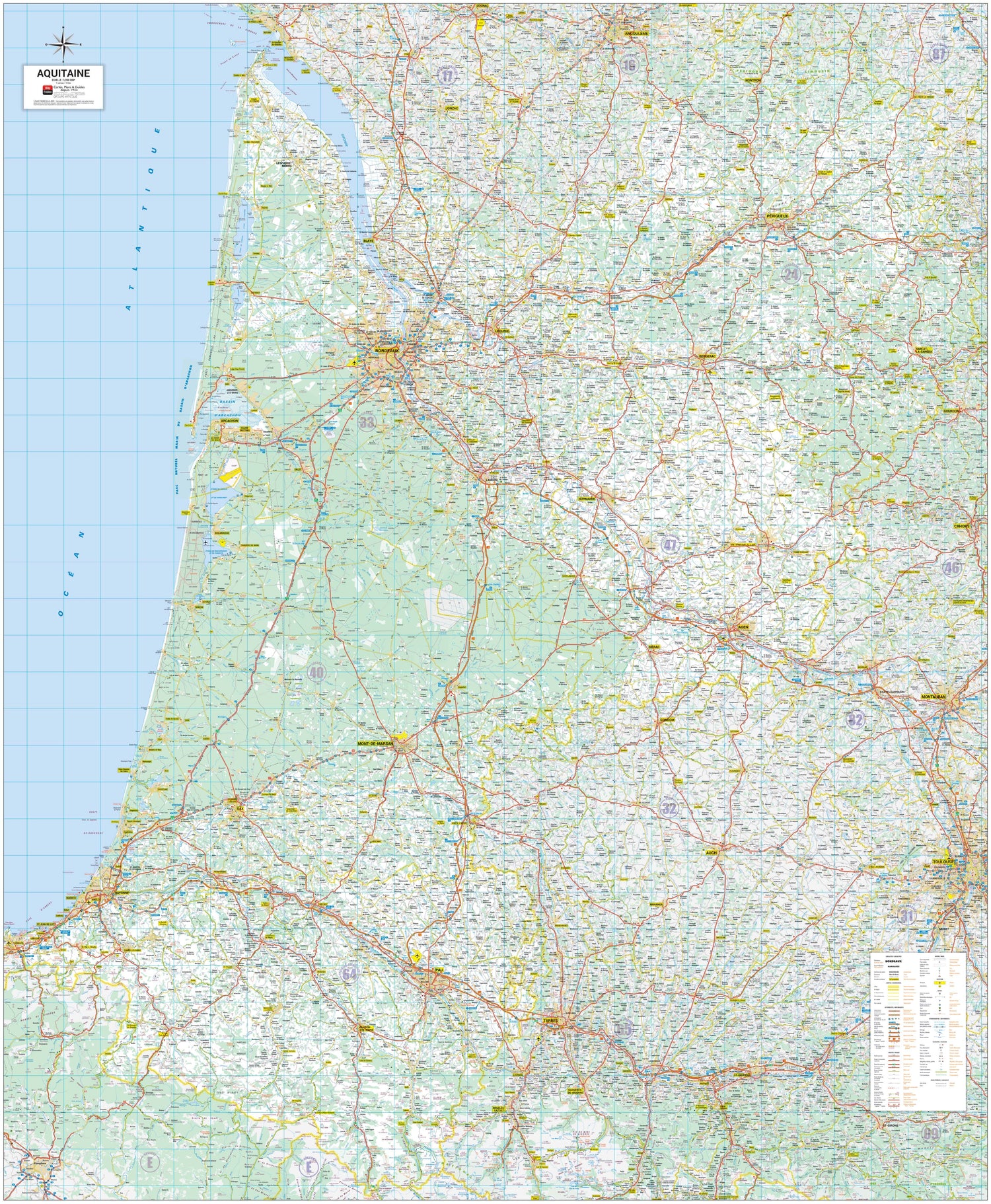 Poster - Aquitaine (135 × 164 cm) | Blay Foldex carte murale roulée (en tube) Blay Foldex