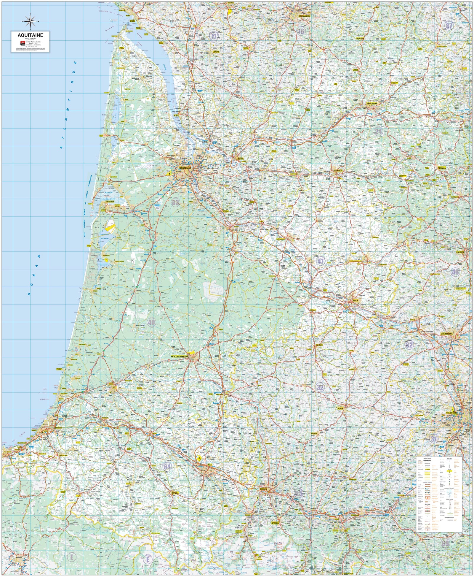 Poster - Aquitaine (135 × 164 cm) | Blay Foldex carte murale roulée (en tube) Blay Foldex