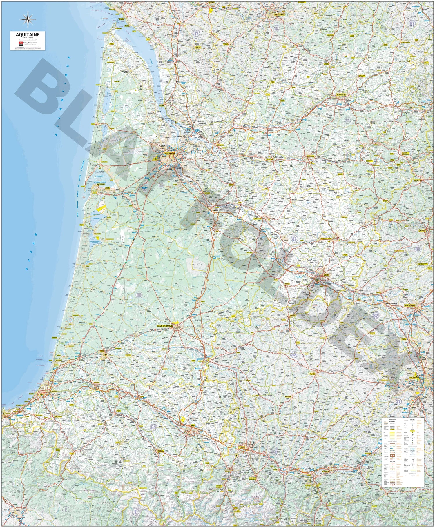 Poster - Aquitaine (135 × 164 cm) | Blay Foldex carte murale roulée (en tube) Blay Foldex