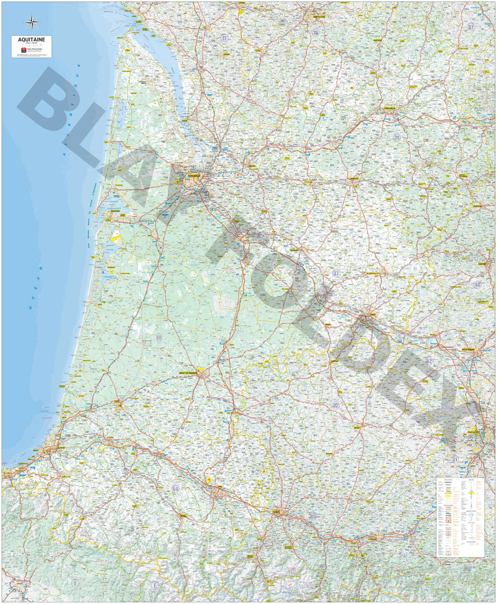 Poster - Aquitaine (135 × 164 cm) | Blay Foldex carte murale roulée (en tube) Blay Foldex