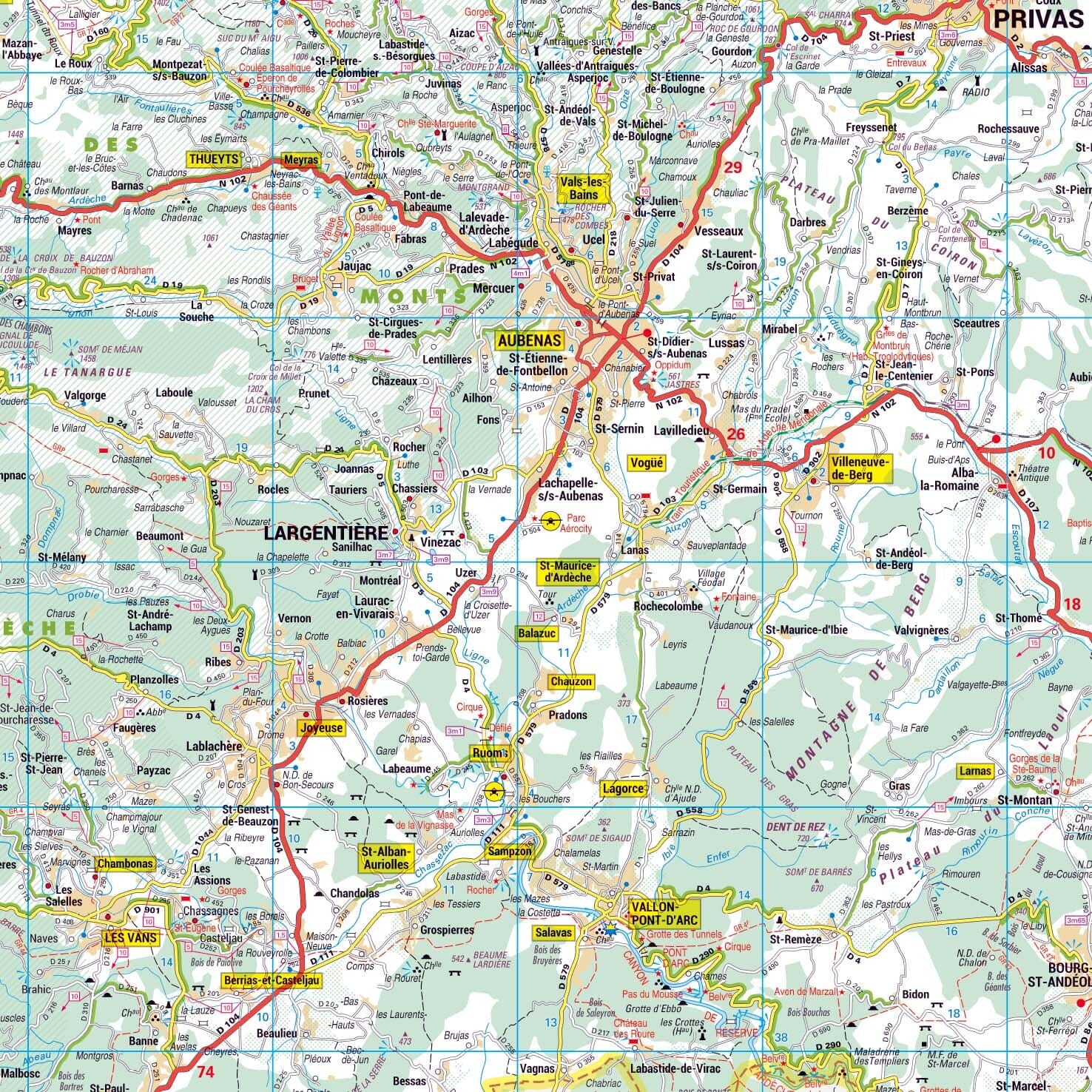 Poster - Ardèche (119 x 85 cm) | Blay Foldex carte murale roulée (en tube) Blay Foldex