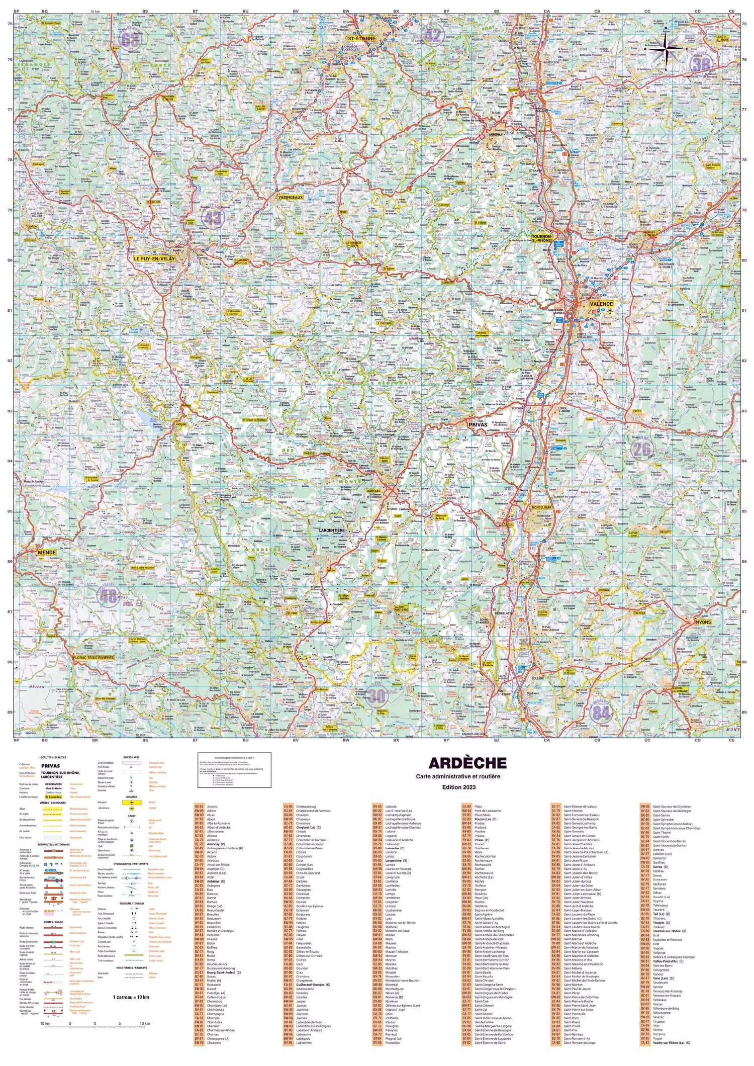 Poster - Ardèche (119 x 85 cm) | Blay Foldex carte murale roulée (en tube) Blay Foldex